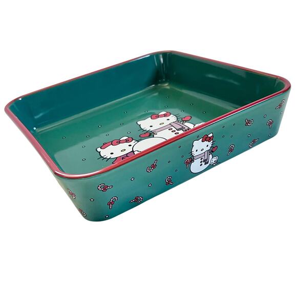 Hello Kitty Square Baking Pan 9" Christmas Snowman Ceramic Casserole Bakeware - Picture 4 of 6